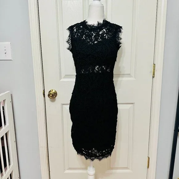 Sans Souci | Dresses | Sans Souci Lace Eyelet Rope 3d Details Little Black  Fitted Sheath Dress | Poshmark